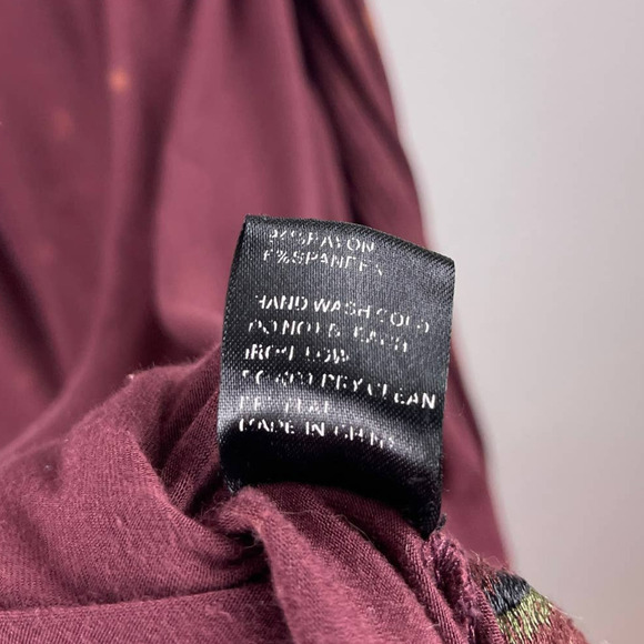 POL Burgundy Embroidered Rayon Kimono Robe Acid Wash Longline One Size Boho - Picture 7 of 8